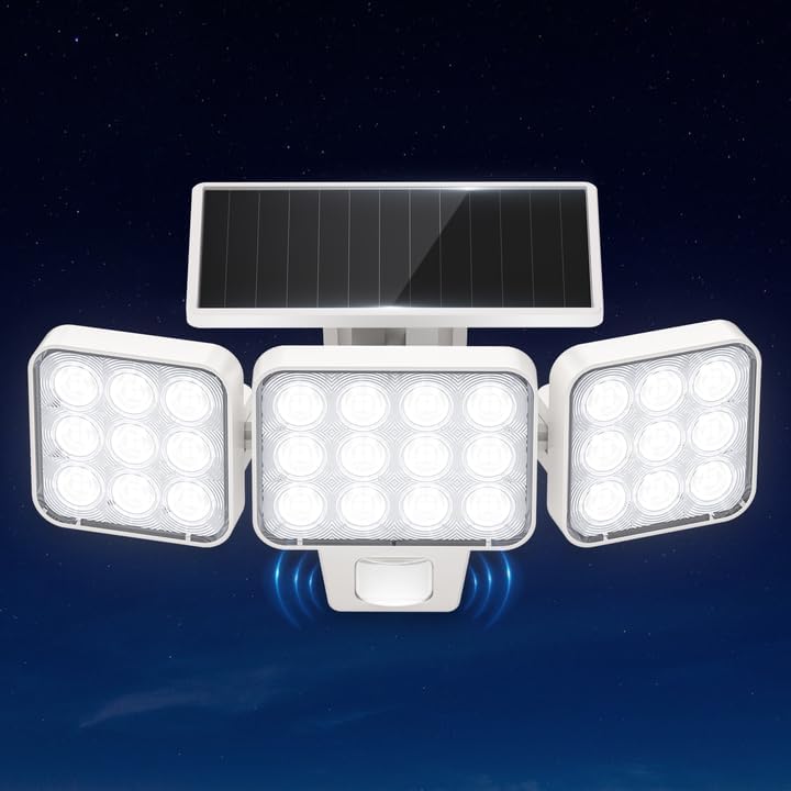 WdtPro Solar Lights Outdoor Motion Sensor, 3500LM Bright Solar Flood Lights Outdoor, Adjustable & Upgrade Glass Panel, Wireless LED Solar Powered Security Spot Lights Waterproof for Yard-1Pack, White - Image 1